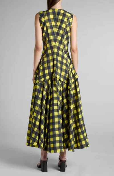 Bottega Veneta Macro Gingham Fit + Flare Dress In Yellow