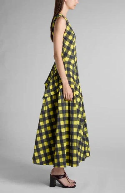 Bottega Veneta Macro Gingham Fit + Flare Dress In Yellow