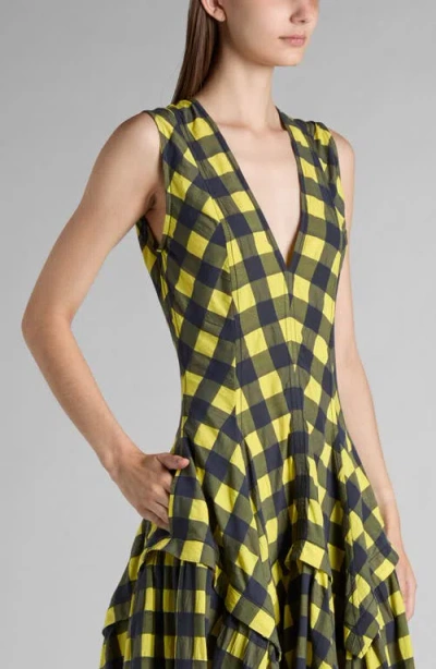 Bottega Veneta Macro Gingham Fit + Flare Dress In Yellow