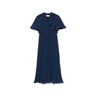 Nissa Women's Blue Pleated Chiffon Midi Dress Navy