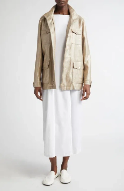 Herno Laminated Linen Field Jacket In White