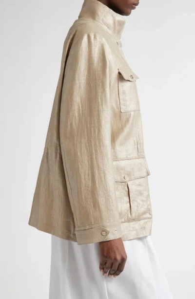 Herno Laminated Linen Field Jacket In White