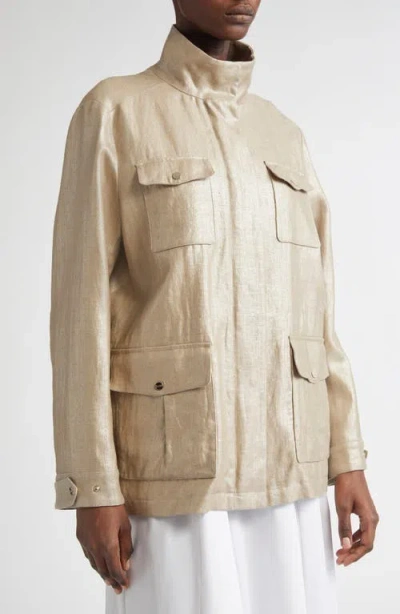 Herno Laminated Linen Field Jacket In White