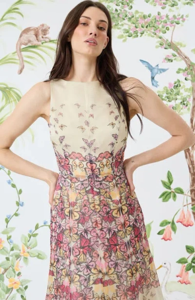 Maggy London Butterfly Print Sleeveless Midi Dress