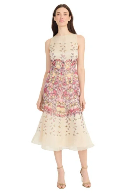 Maggy London Butterfly Print Sleeveless Midi Dress