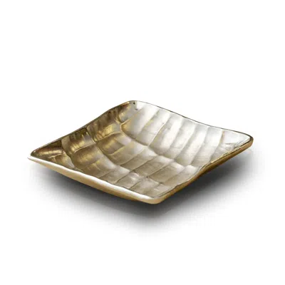 Marleth Hammered Square Brass Tray In Silver Finish