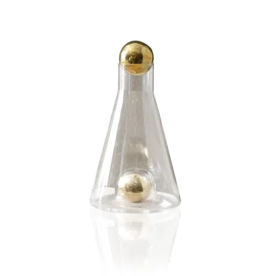 Marleth Gold / White Cone-shaped Glass Decanter With Brass Sphere Details