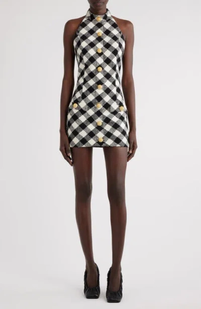 Balmain Gingham Tweed Minidress In White