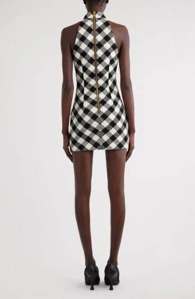 Balmain Gingham Tweed Minidress In White