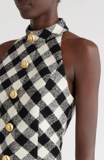 Balmain Gingham Tweed Minidress In White