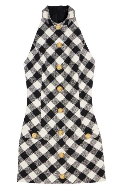 Balmain Gingham Tweed Minidress In White