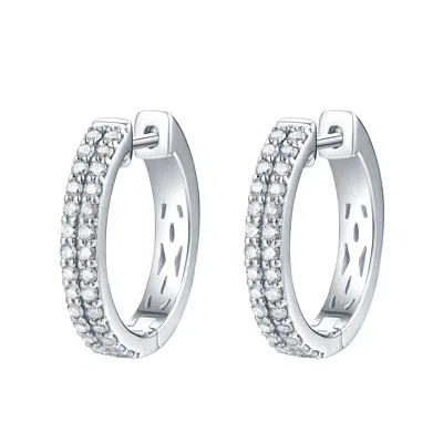 Artisan Women's White Gold Pave Diamond Two Layer Hoop Earring