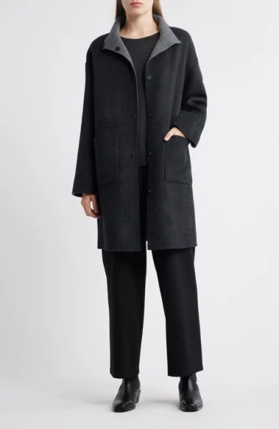 Eileen Fisher Stand Collar Reversible Wool & Cashmere Coat