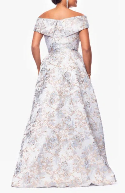 Xscape Evenings Metallic Floral Brocade Off The Shoulder Ball Gown
