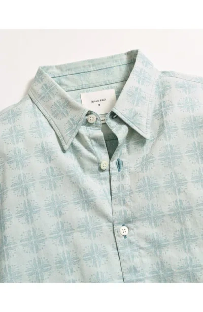 Billy Reid Mélange Tile Print Cotton Button-up Shirt In Blue