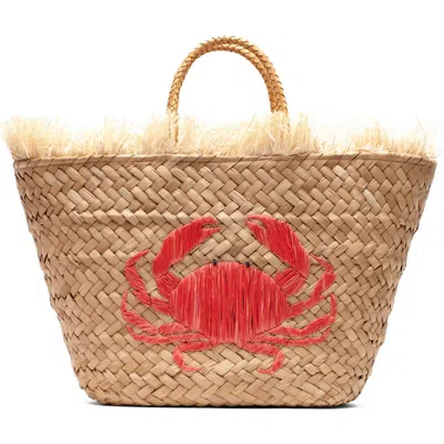 Frances Valentine Embroidered Crab Wicker Tote Bag