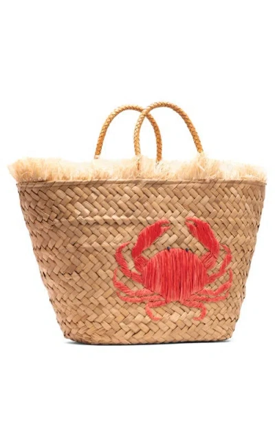Frances Valentine Embroidered Crab Wicker Tote Bag