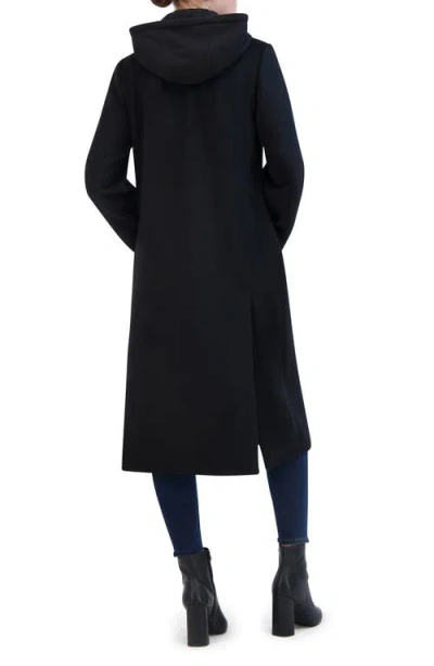Rebecca Minkoff Double Breasted Longline Coat With Jersey Hooded Bib In Black