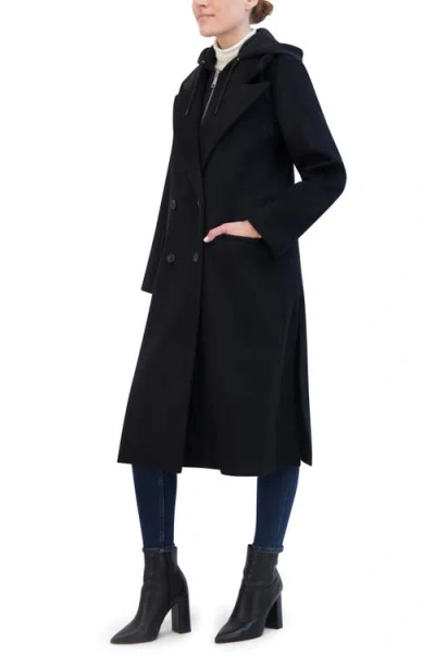 Rebecca Minkoff Double Breasted Longline Coat With Jersey Hooded Bib In Black