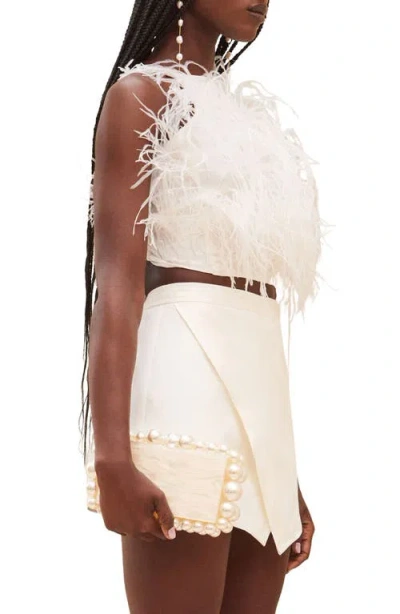 Cult Gaia Joey Ostrich Feather Halter Top