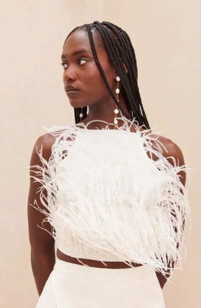 Cult Gaia Joey Ostrich Feather Halter Top