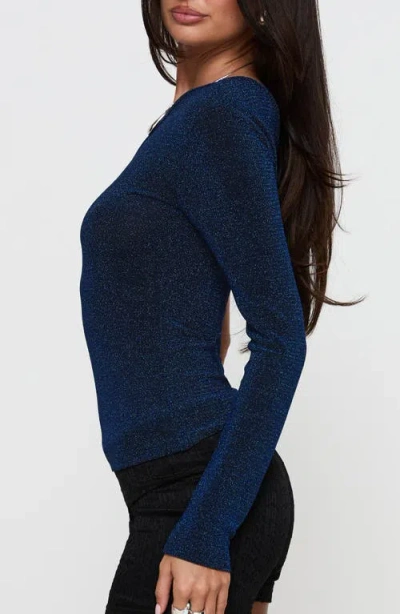 Princess Polly One-shoulder Metallic Knit Top In Blue