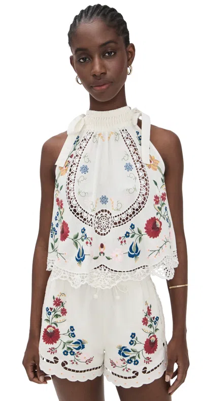 Sea Celia Embroidery Halter Top Cream In White