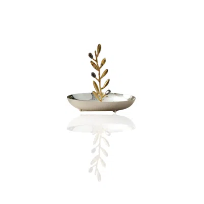 Marleth Silver Serving Dish With Gold Olive Branch Detail