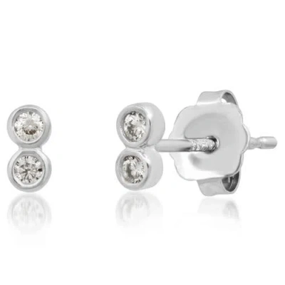 Elliot Young 14k White Gold Petite Double Bezel Diamond Stud Earrings