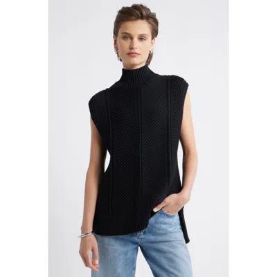Nordstrom Textured Sleeveless Mock Neck Sweater In Black