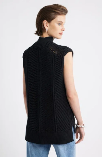 Nordstrom Textured Sleeveless Mock Neck Sweater In Black