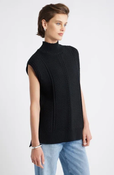 Nordstrom Textured Sleeveless Mock Neck Sweater In Black