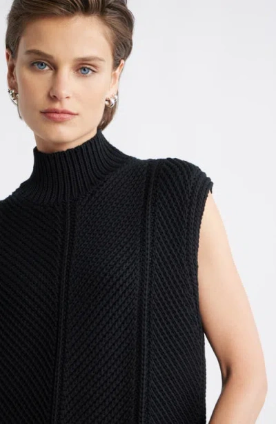Nordstrom Textured Sleeveless Mock Neck Sweater In Black