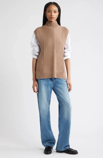 Nordstrom Textured Sleeveless Mock Neck Sweater In Brown