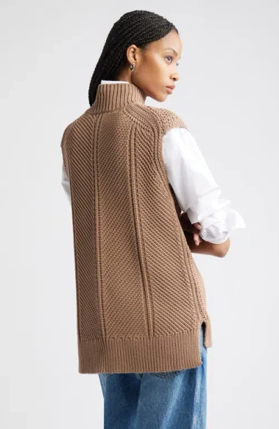 Nordstrom Textured Sleeveless Mock Neck Sweater In Brown