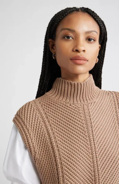 Nordstrom Textured Sleeveless Mock Neck Sweater In Brown