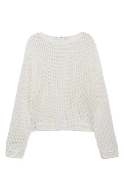 Mango Open Stitch Cotton Sweater In White