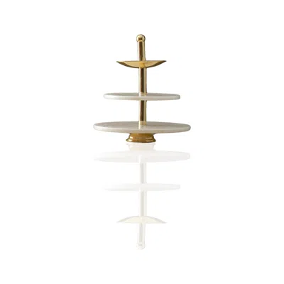 Marleth Gold / White Three-tier White Marble Serving Stand With Gold Finish