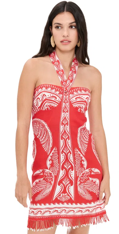 Farm Rio Majestic Coconut Tree Red Mini Dress Majestic Coconut Tree Red In Red