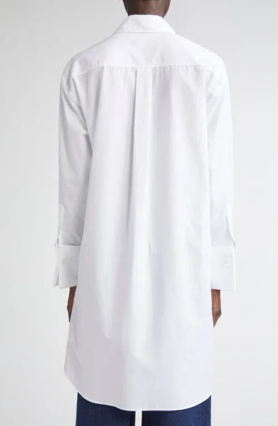 Simone Rocha Crystal Carnation Long Cotton Poplin Button-up Shirt In White