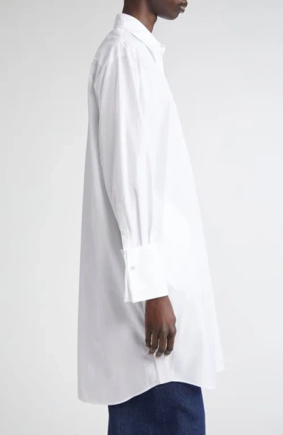 Simone Rocha Crystal Carnation Long Cotton Poplin Button-up Shirt In White