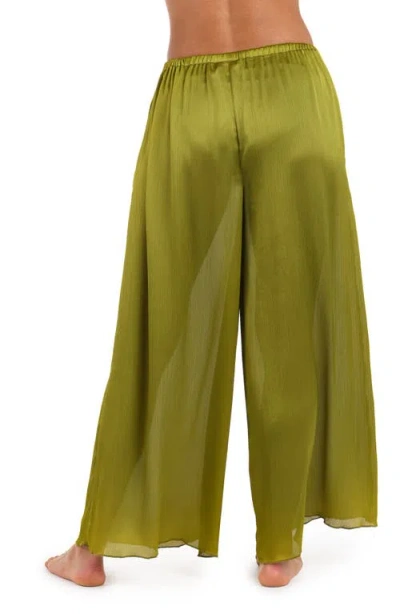 Sunshine 79 Radiance Textured Satin Cover-up Palazzo Pants In Green