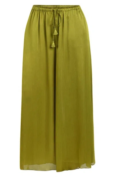 Sunshine 79 Radiance Textured Satin Cover-up Palazzo Pants In Green