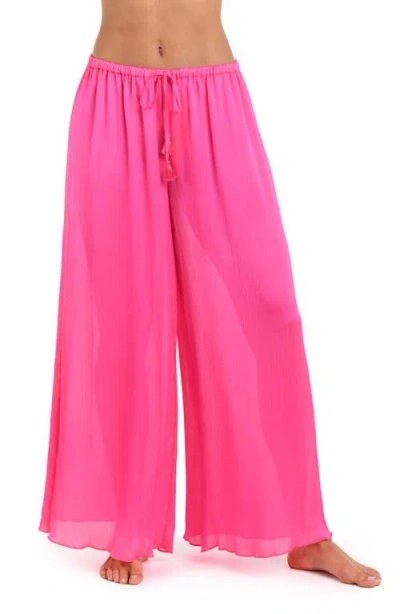 Sunshine 79 Radiance Textured Satin Cover-up Palazzo Pants In Pink