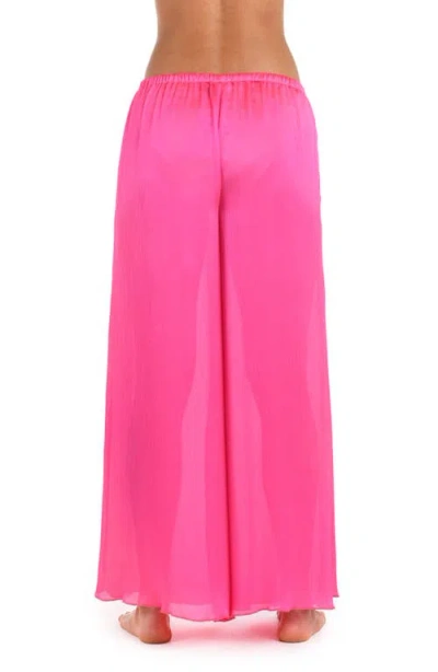 Sunshine 79 Radiance Textured Satin Cover-up Palazzo Pants In Pink