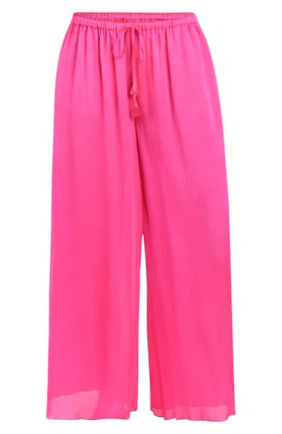 Sunshine 79 Radiance Textured Satin Cover-up Palazzo Pants In Pink