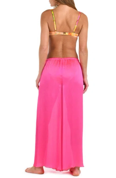 Sunshine 79 Radiance Textured Satin Cover-up Palazzo Pants In Pink