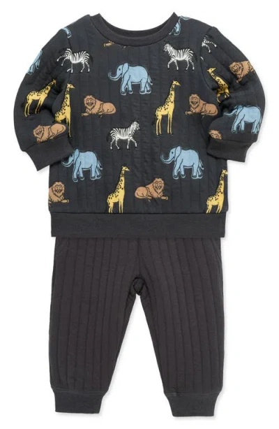 Little Me Safari Sweatshirt & Joggers Set In Black