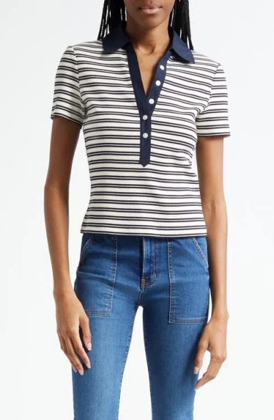 Veronica Beard Kearney Stripe Rib Stretch Cotton Polo In Multi