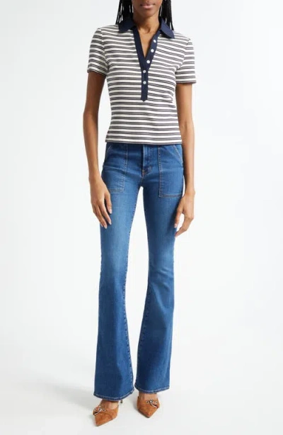 Veronica Beard Kearney Stripe Rib Stretch Cotton Polo In Multi